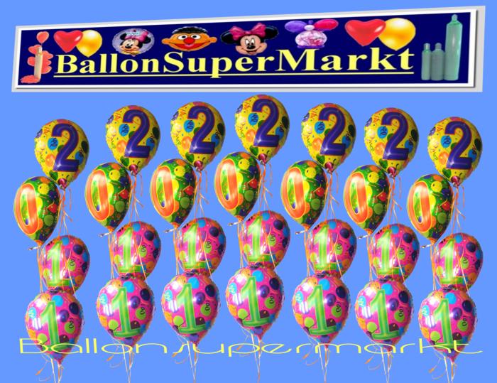 Silvester-Dekoration-Zahlenballons, Luftballons aus Folie mit Ballongas vom Ballonsupermarkt