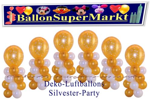 Silvesterdeko in den Farben Gold und Creme-Weiß, Tischdeko aus Luftballons