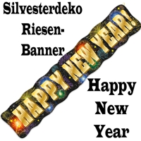 Riesenbanner Happy New Year Feuerwerk, Silvesterdeko, Dekoration Silvesterparty