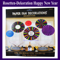 Rosettendekoration Silvesterdeko, Deko-Rosetten Happy New Year zur Silvesterfeier