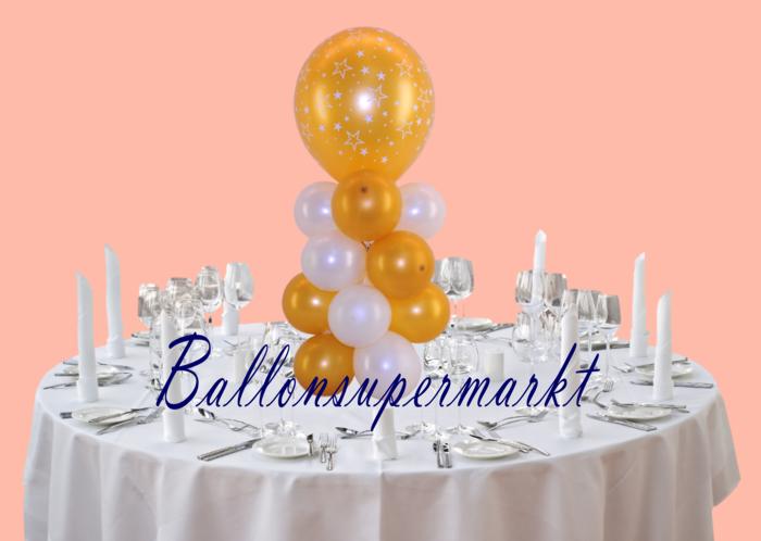 Tischdeko, Silvesterdeko, Ballons in den Farben Gold und Creme-Weiß